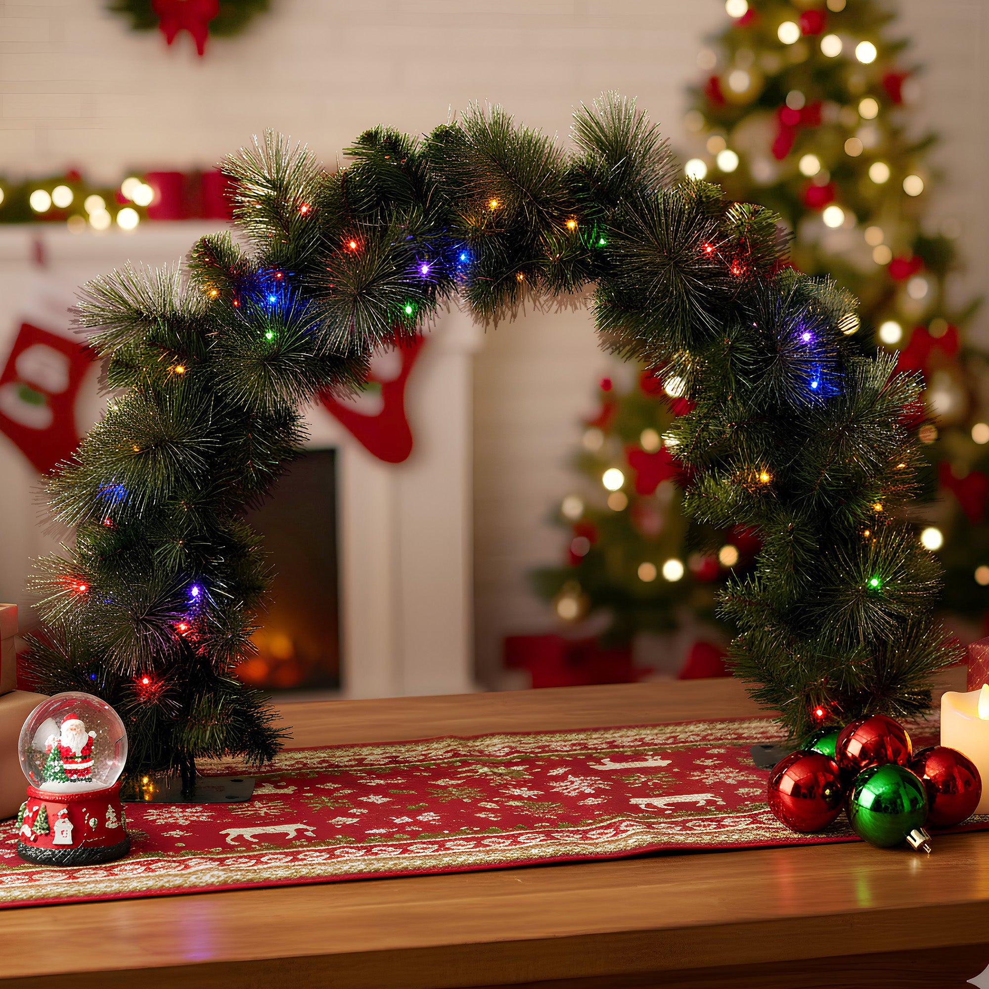 Christabelle 60cm Tabletop Christmas Archway Garland with LED Lights Gold Mantle Decoration Ornament