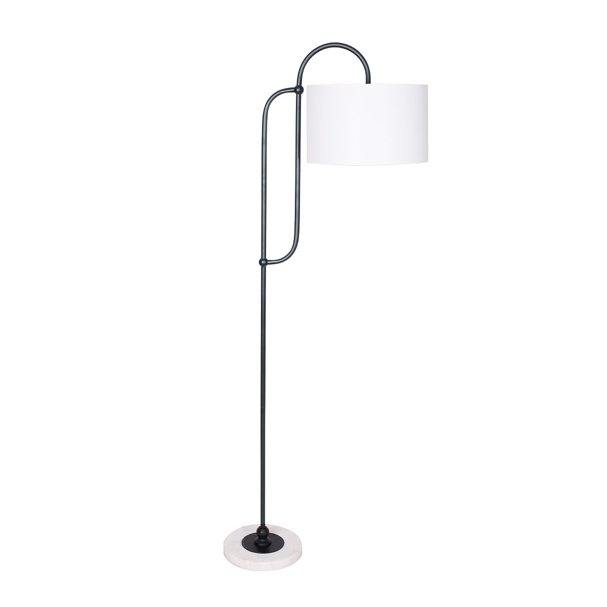 Sarantino Metal Floor Lamp with Marble Base & Ghost-White Shade