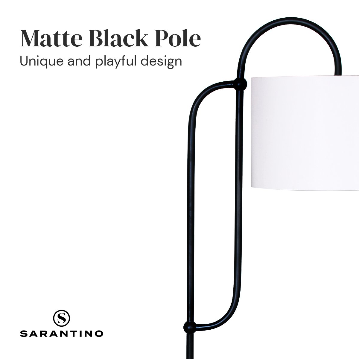 Sarantino Metal Floor Lamp with Marble Base & Ghost-White Shade