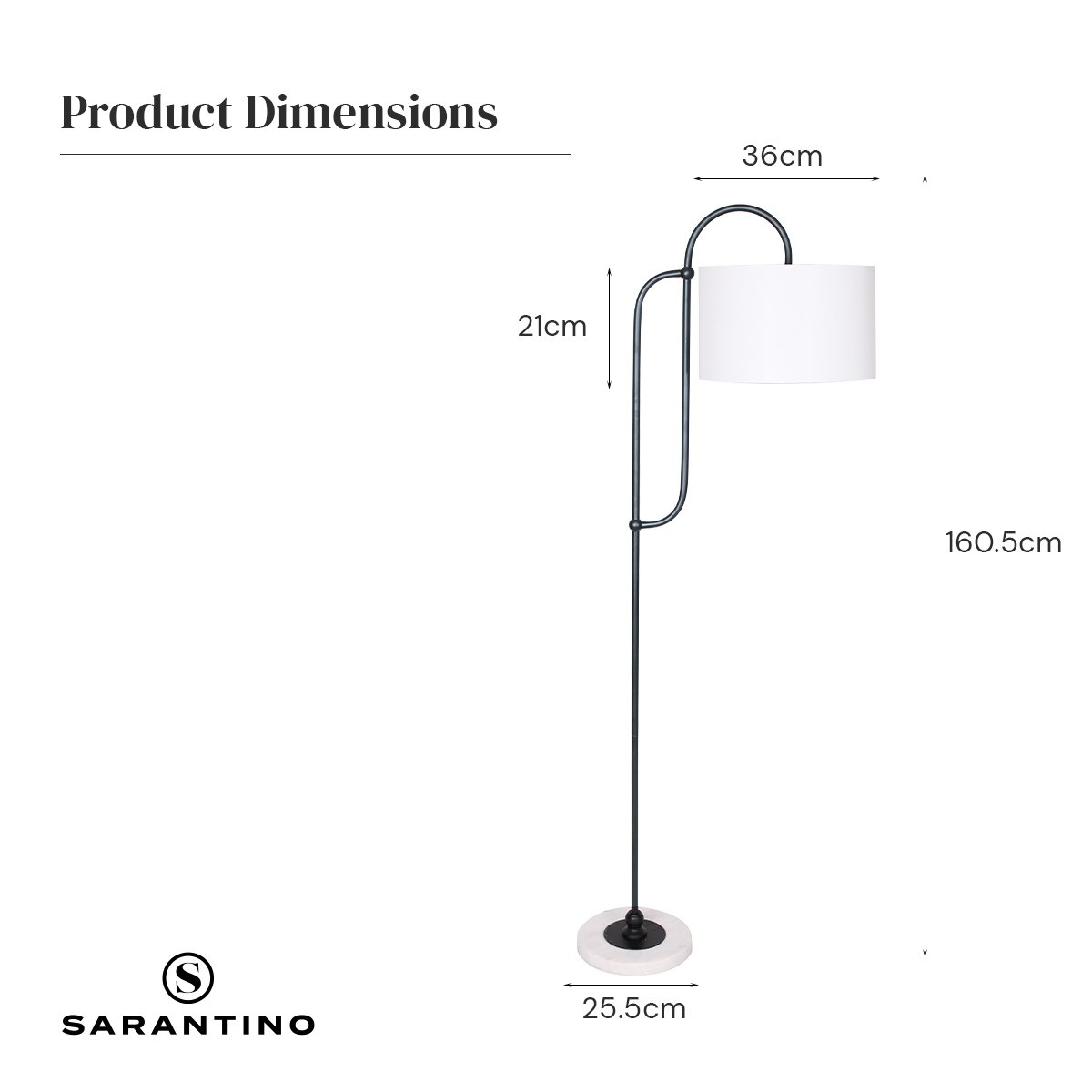 Sarantino Metal Floor Lamp with Marble Base & Ghost-White Shade