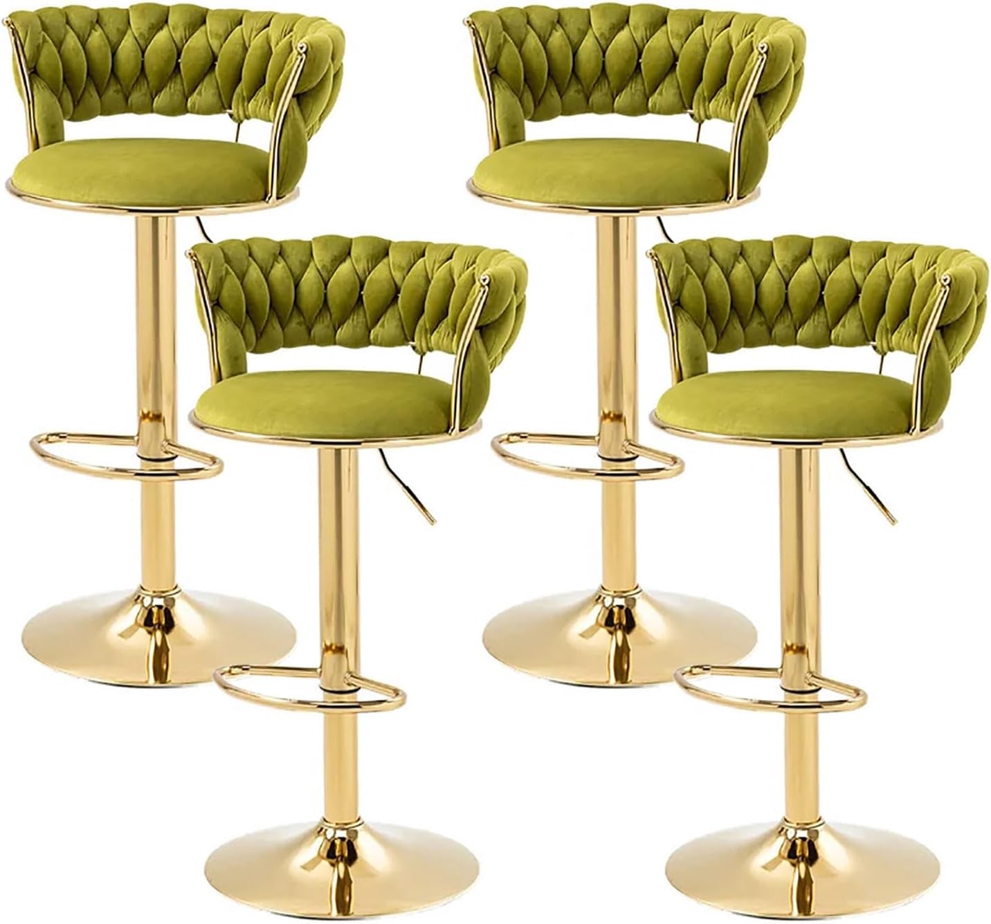 SERENITà 2x Height Adjustable Swivel Bar Stool Velvet Golden Base Barstools Chairs Padded Seat Olive Green