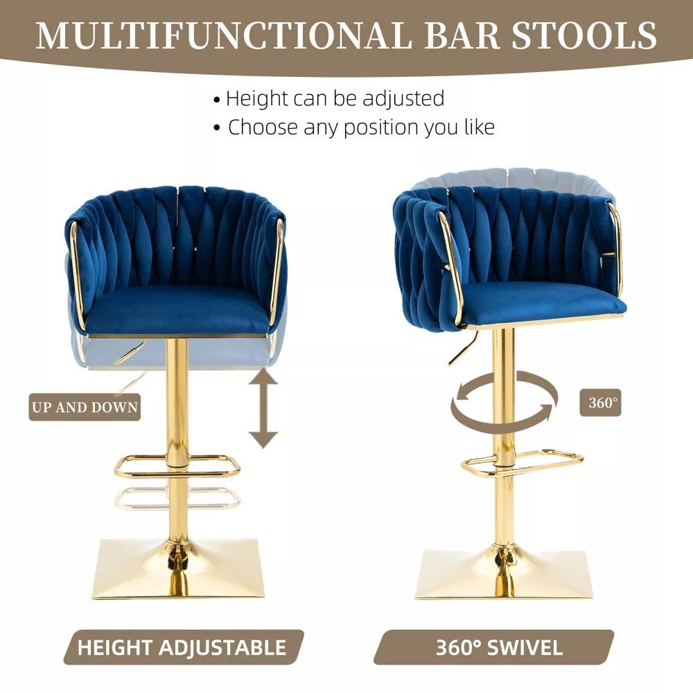 SERENITà Modern Velvet Breakfast Bar Stools Swivel Barstools Adjustable Counter Stools with Backrest Set of 2 Navy Blue