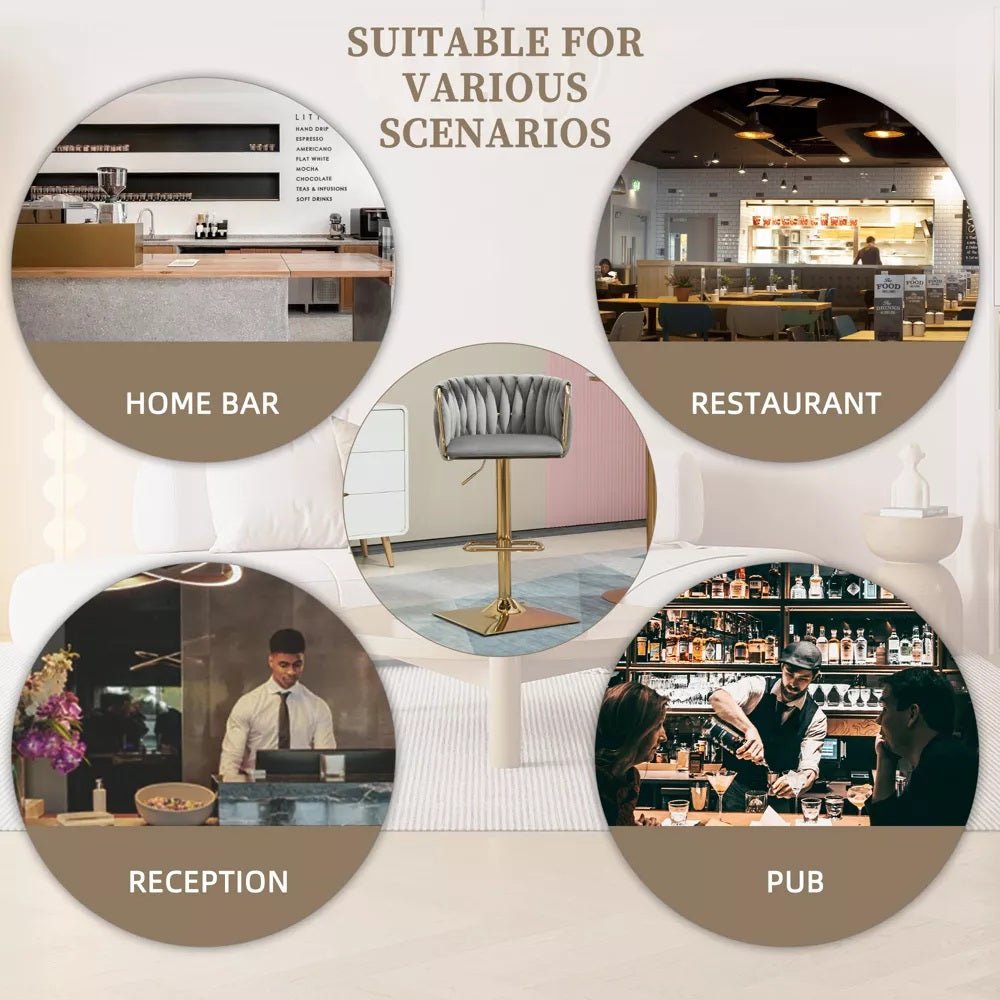 SERENITà Modern Velvet Breakfast Bar Stools Swivel Barstools Adjustable Counter Stools with Backrest Set of 2 Grey