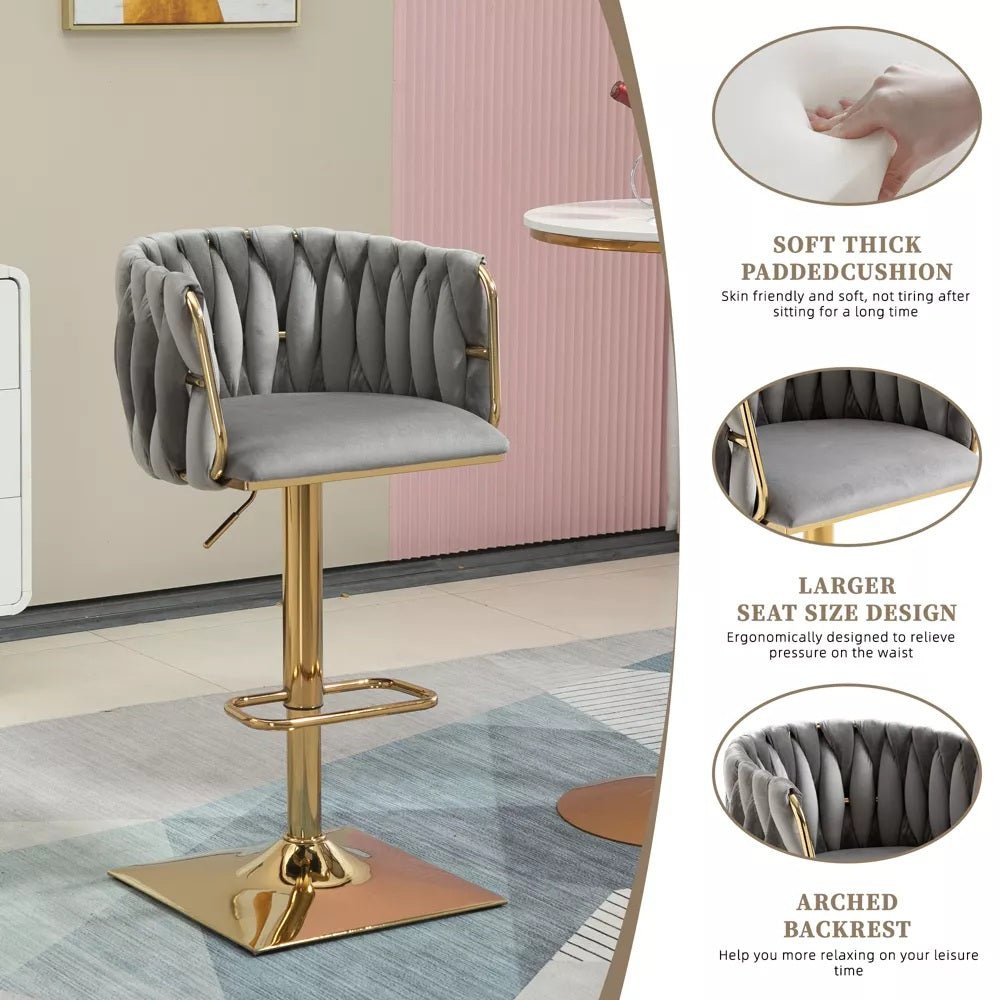 SERENITà Modern Velvet Breakfast Bar Stools Swivel Barstools Adjustable Counter Stools with Backrest Set of 2 Grey