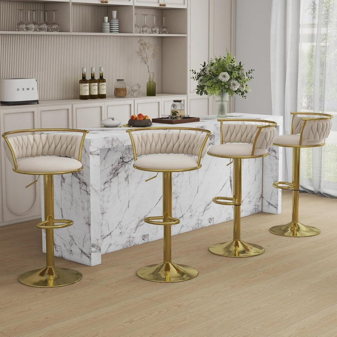 SERENITà Golden Swivel Upholstered Velvet Adjustable Height Counter Stool with Metal Frame Ivory (Set of 2)