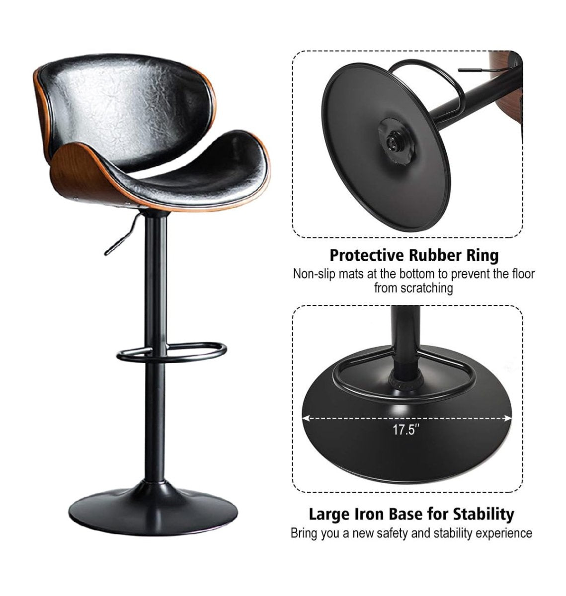 SERENITà European Black Modern Bar Stools Swivel Bar Stool Chair Counter Height Barstool with 360 Degree Swivel Seat