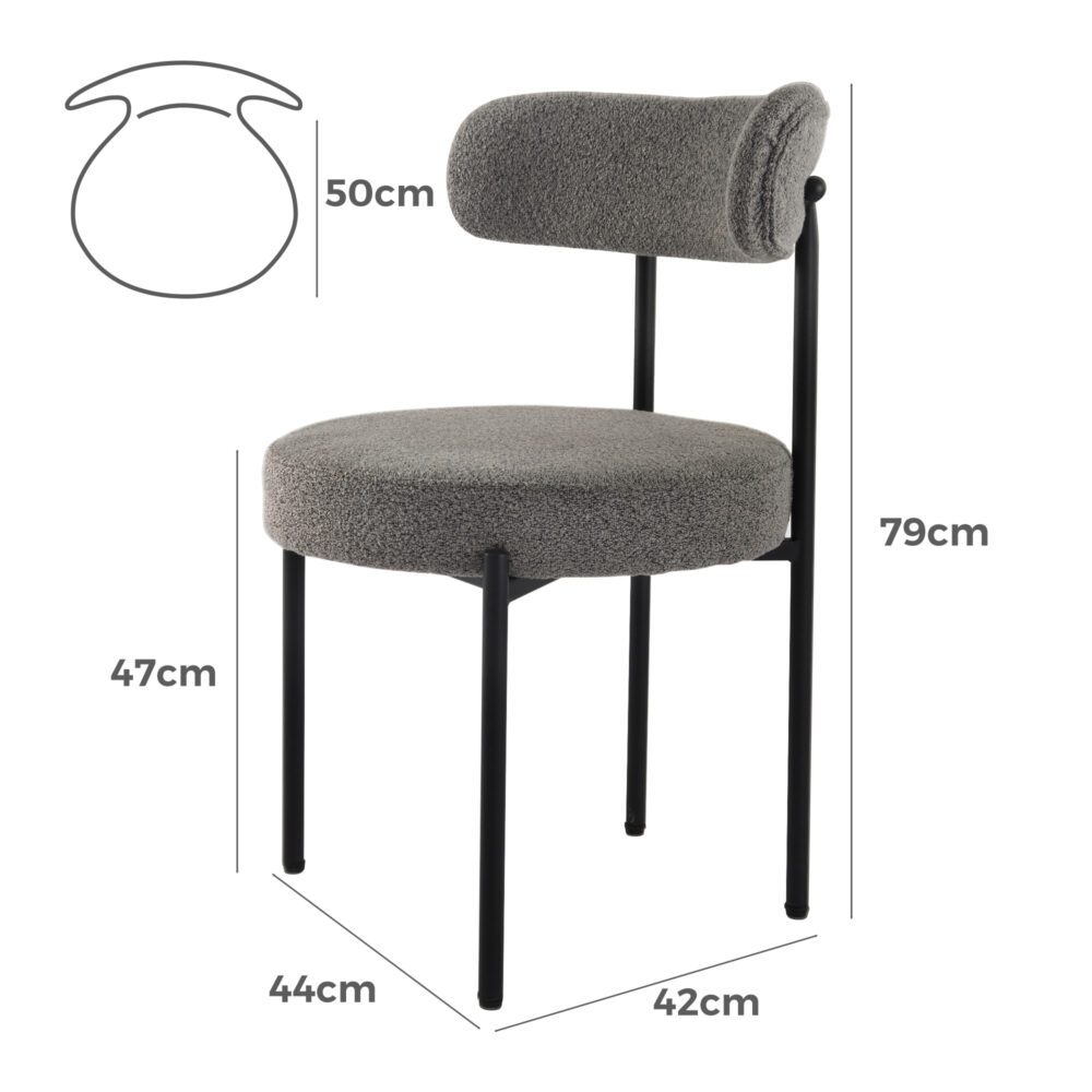Plush Boucle Cushioned Elsa Dining Chairs in Slate Grey