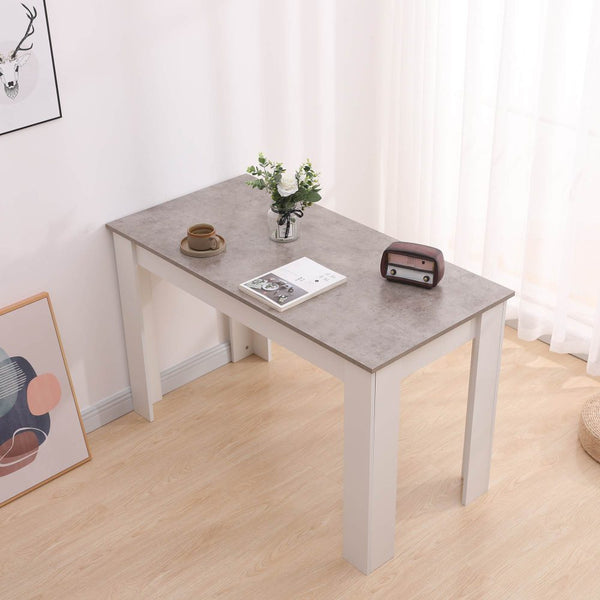 Grey Rectangular Dining Table with 4x Green Velvet Chairs
