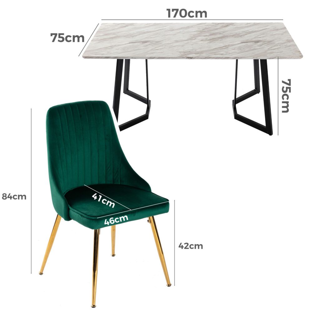 Marbleous Green Velvet Dining Set