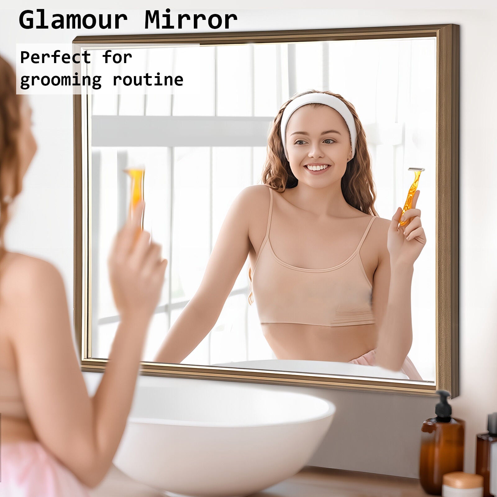 2 Set Wall Mirror Rectangular Frame Bathroom 70x90cm Antique Brown