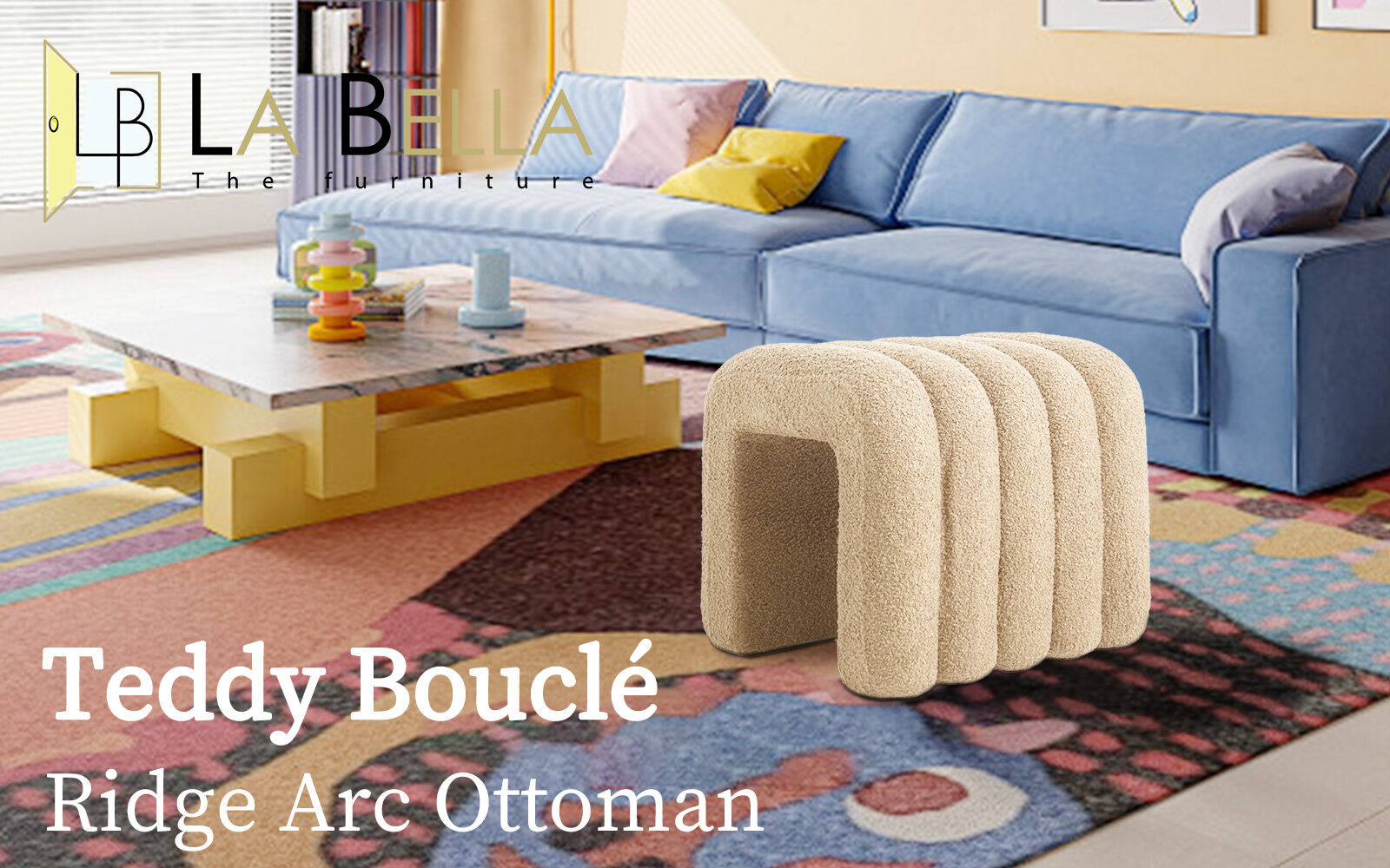 2X Ridge Arch Ottoman Stool Teddy Fleece Fabric Foot Rest 45cm BEIGE