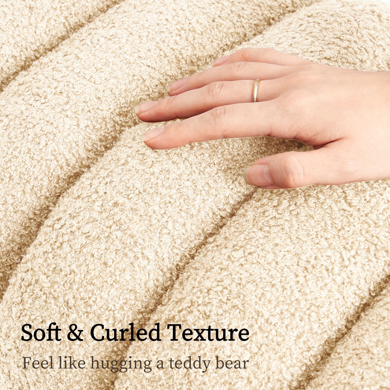 2X Ridge Arch Ottoman Stool Teddy Fleece Fabric Foot Rest 45cm BEIGE