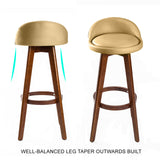2X Wooden Bar Stool Dining Chair Leather LEILA 72cm COFFEE BROWN