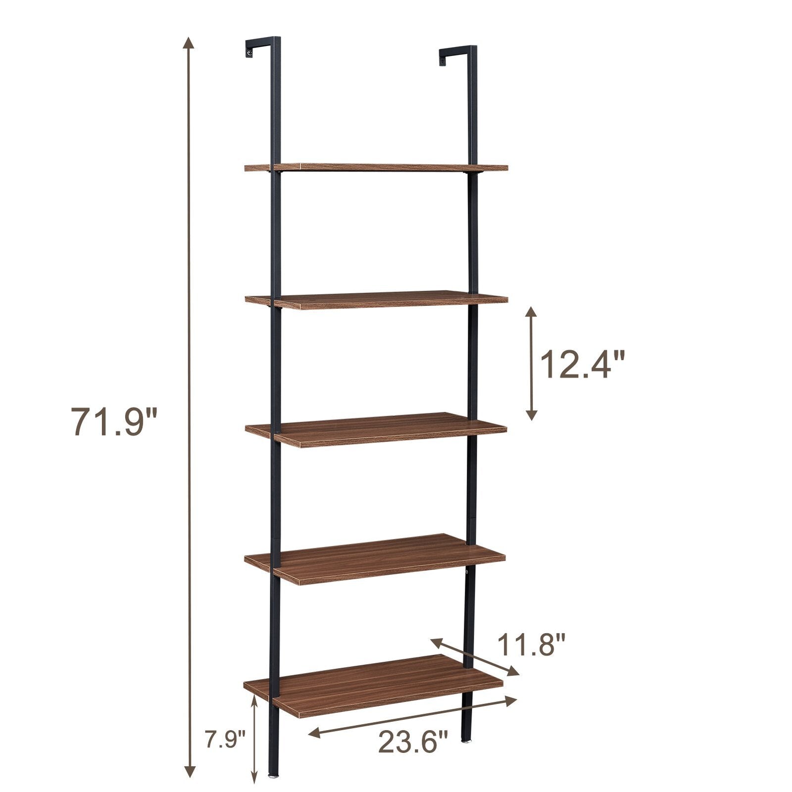 YES4HOMES Industrial Ladder Shelf Wood Wall-Mounted Bookcase Storage Rack Shelves Display