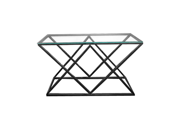 Alsea Console Table Black Base - Clear Glass