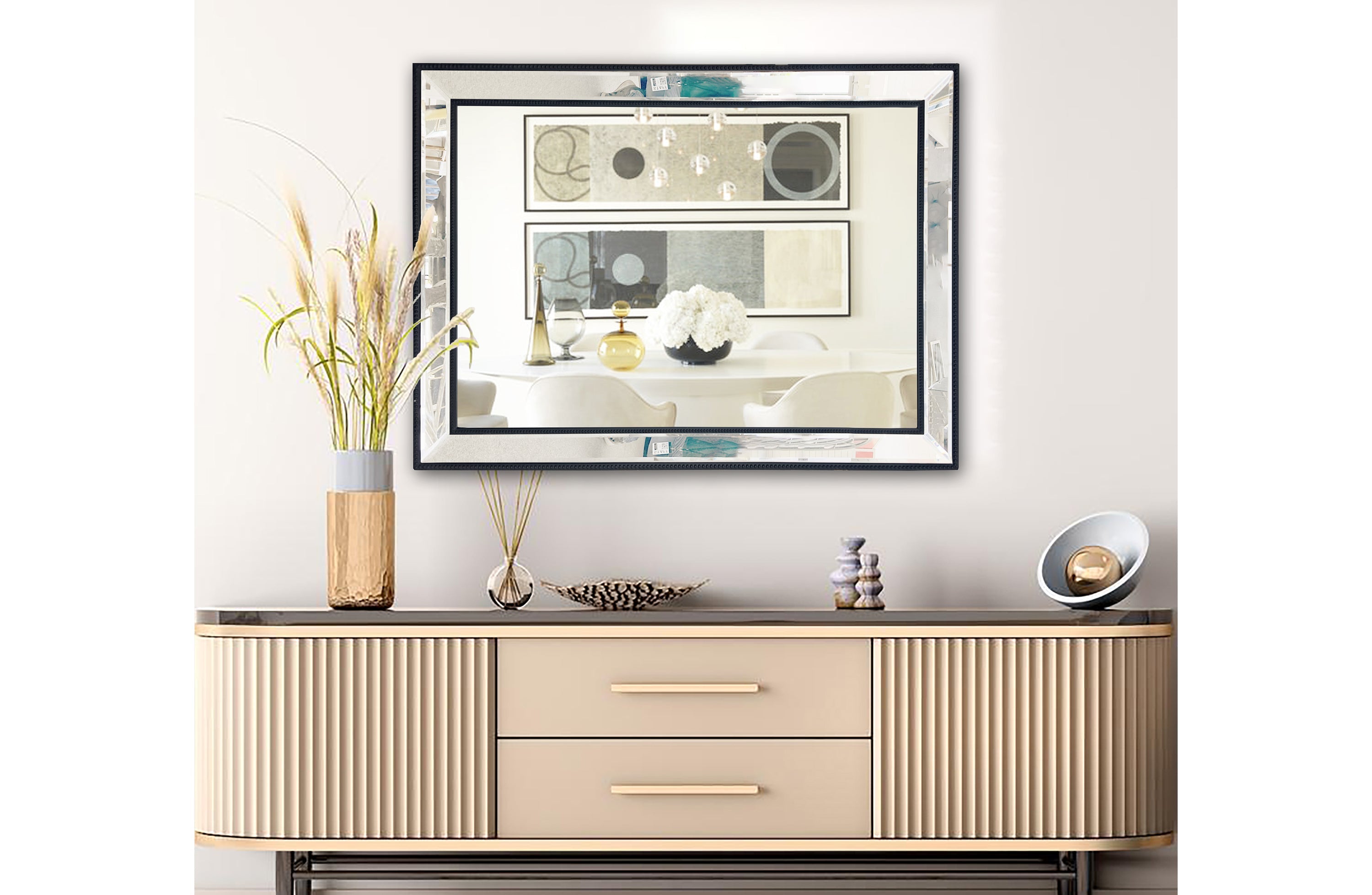 Black Beaded Framed Mirror - Rectangle 80cm x 110cm