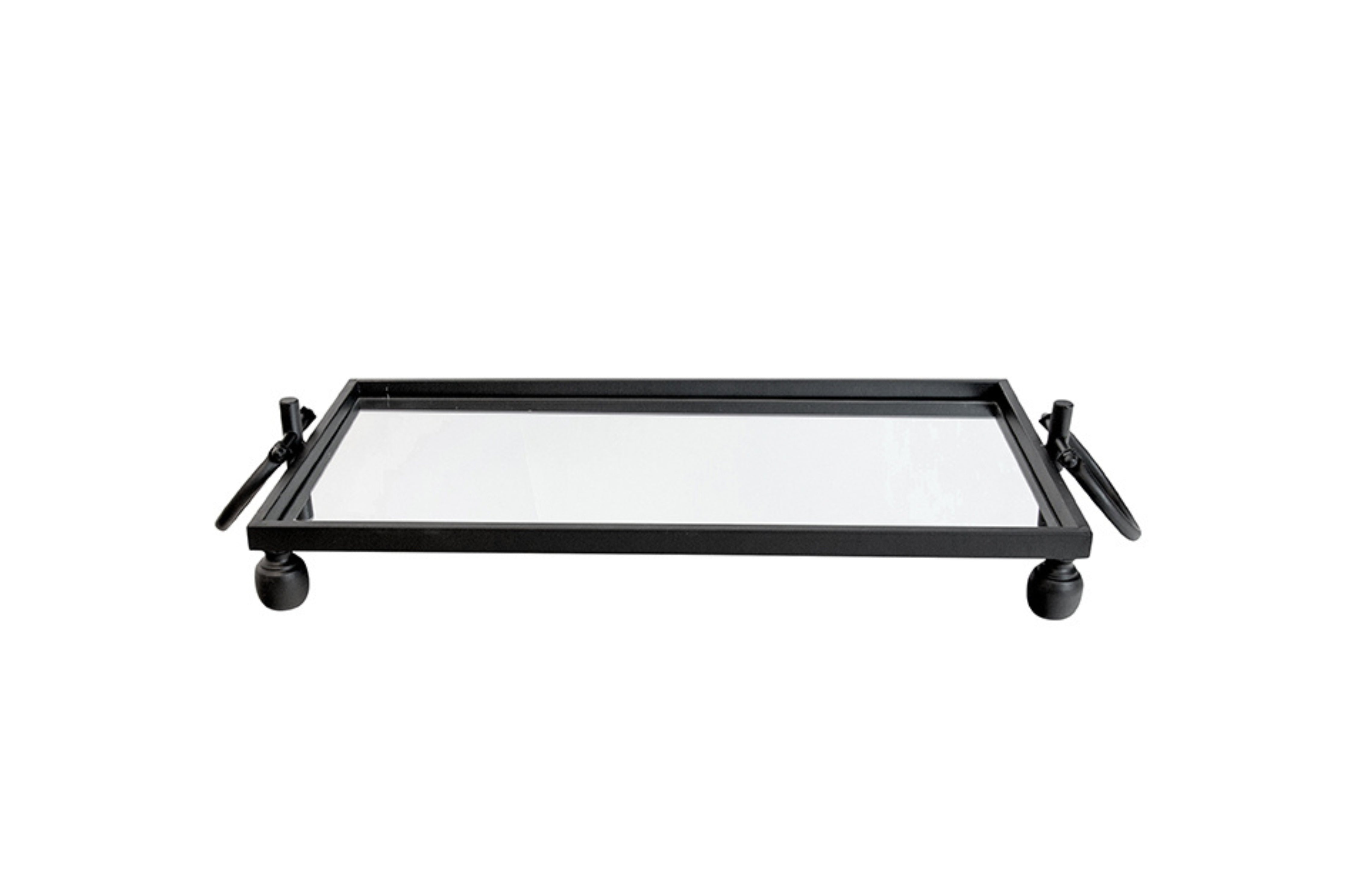 Eliza Small Rectangle Iron Mirror Tray with Handles - Black
