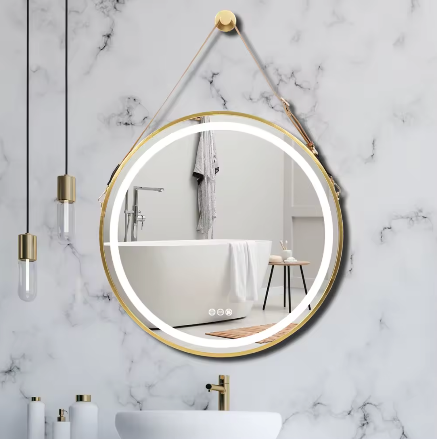 Interior Ave - 60cm Round Gold LED Hanging Bathroom Mirror