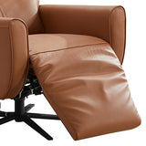 Arm Chair Power Recliner 360 Degree Swiveling Cow Leather USB Charger Metal Legs