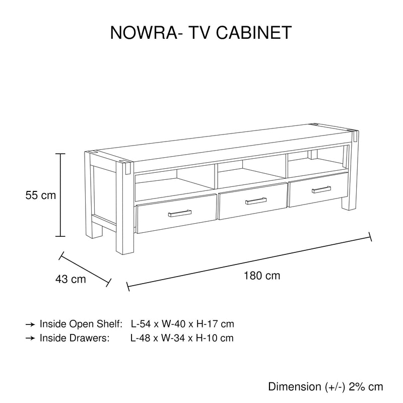 TV Cabinet with 3 Storage Drawers with Shelf Solid Acacia Wooden Frame Entertainment Unit in Oak Colour