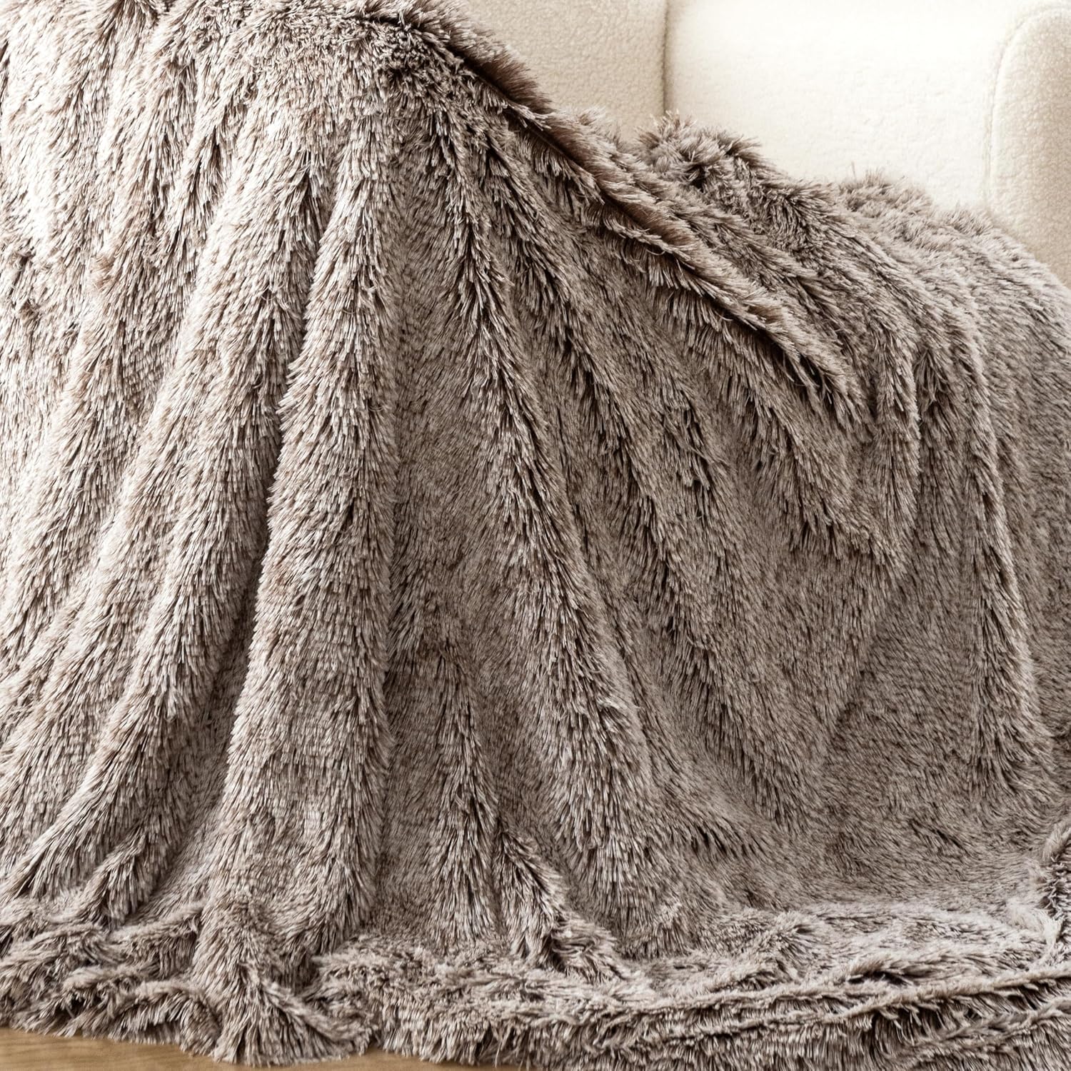 Double Sided Fx Fur Shaggy Throw Blanket - Chestnut