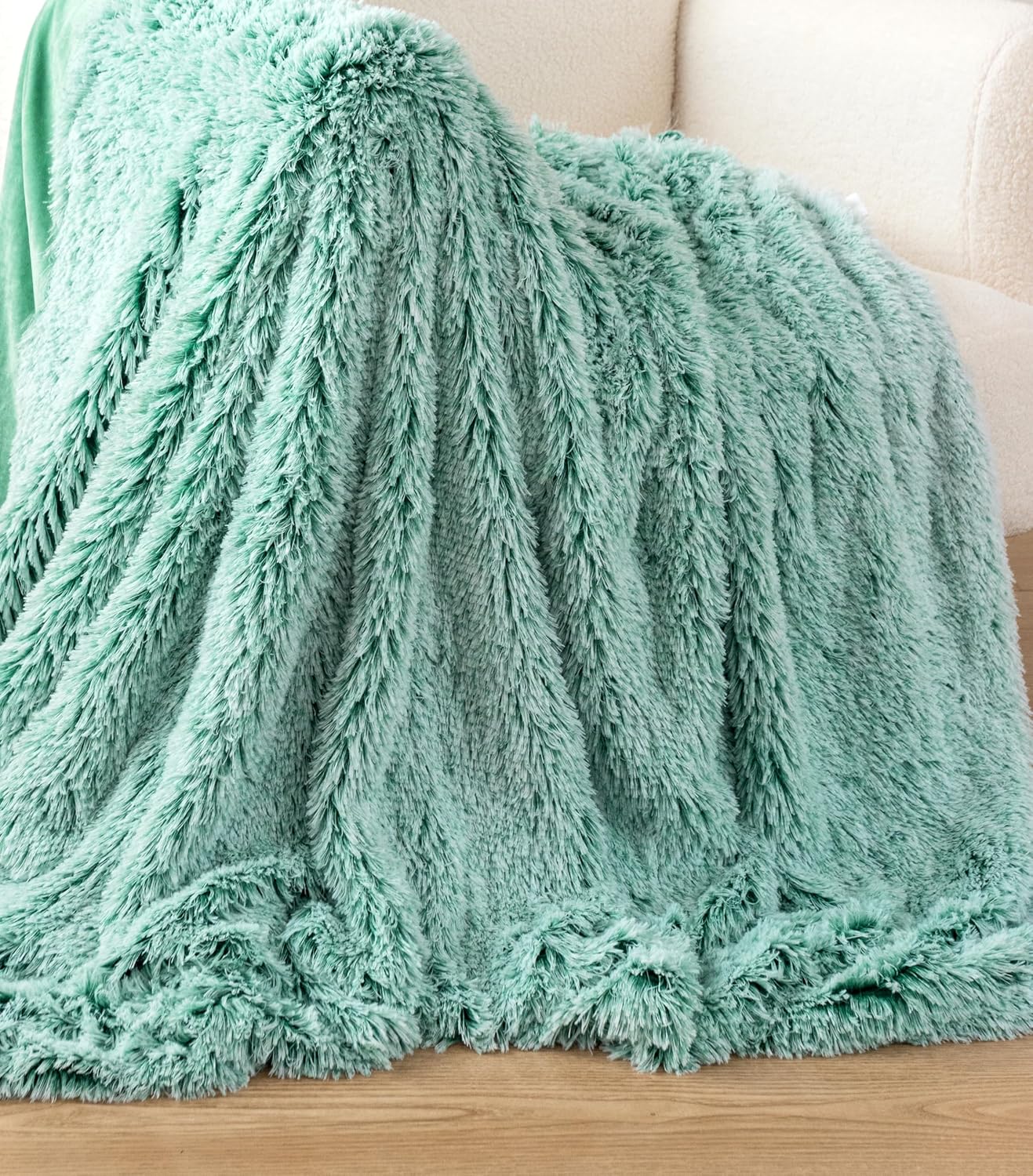 Double Sided Fx Fur Shaggy Throw Blanket - Emerald