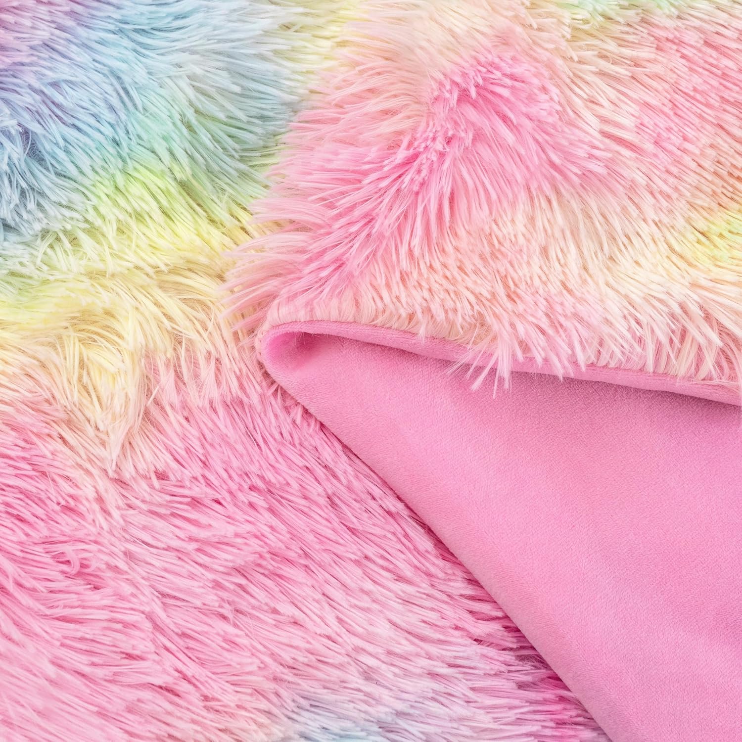 Double Sided Faux Fur Shaggy Throw Blanket - Rainbow