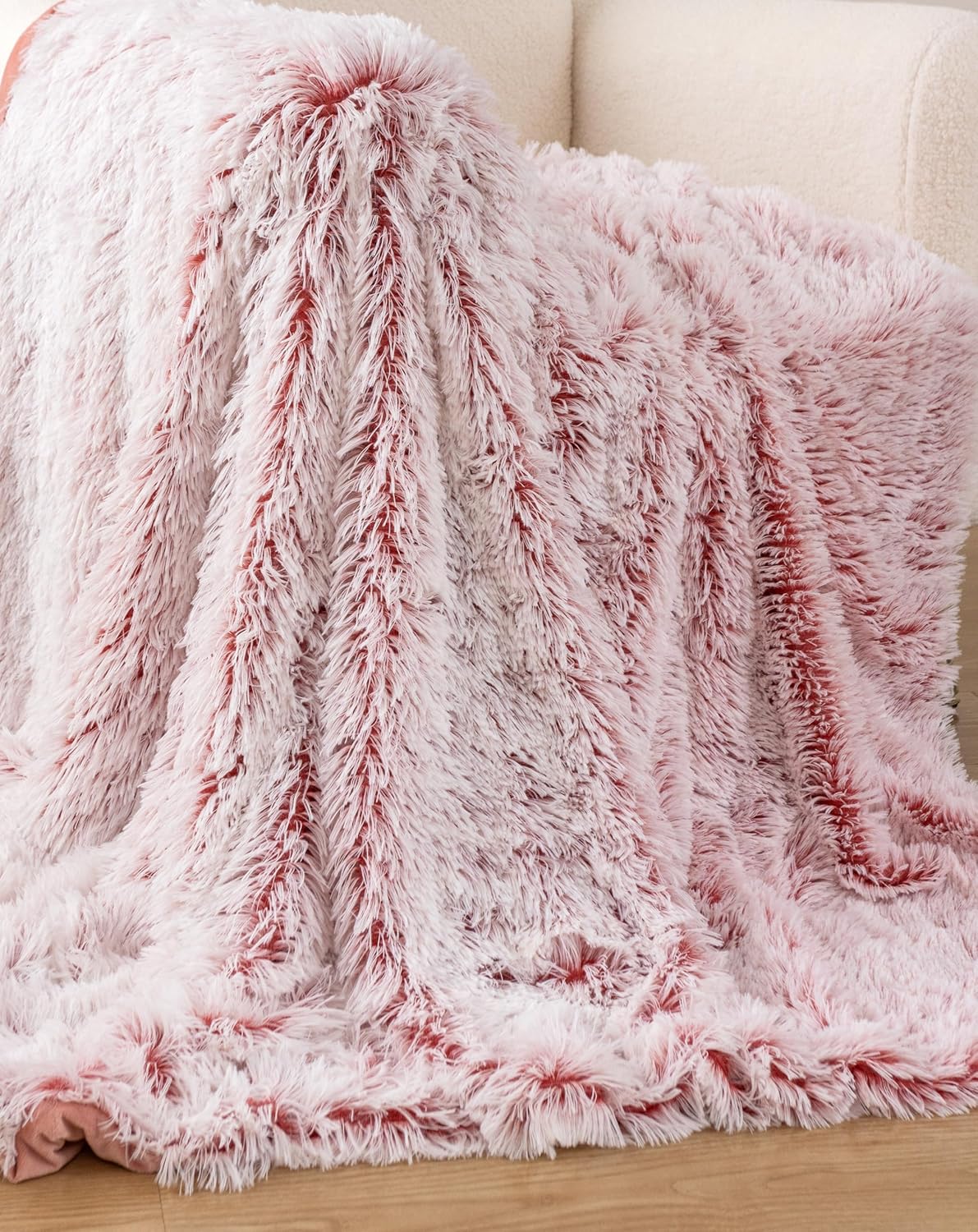 Double Sided Fx Fur Shaggy Throw Blanket - Rose