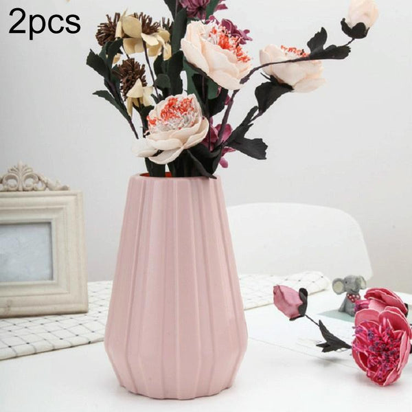 2-piece Plastic Vase for Creative Flower Arrangements - Pink