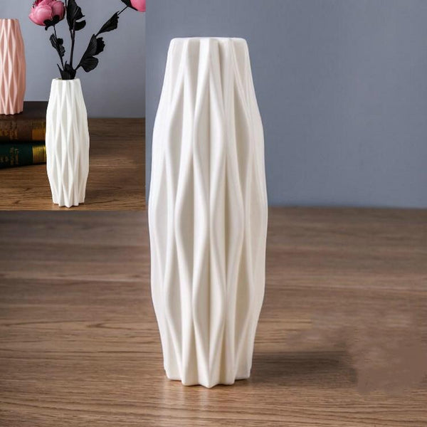 Set of 3 Creative Plastic Camellia Vases for Wet and Dry Decor - Milk White