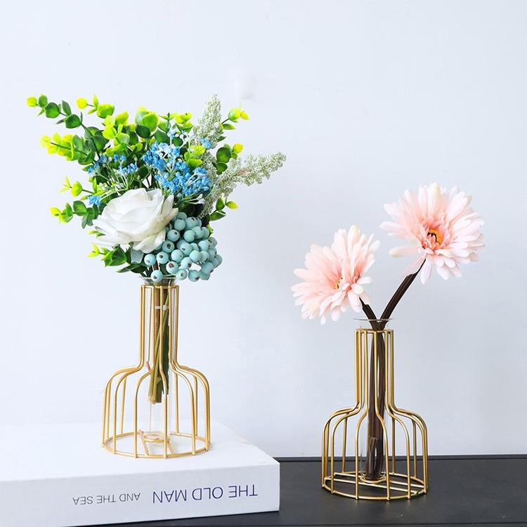 Black Wrought Iron Hydroponic Glass Flower Decoration - no Fake Flowers - Gold