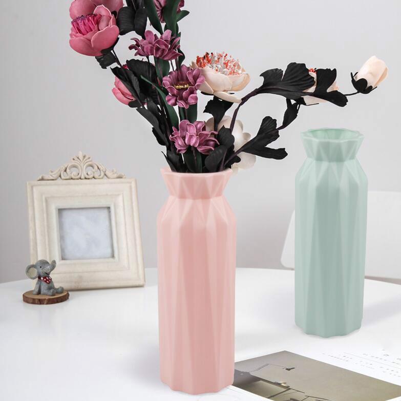2-pack Plastic Round Vases - Simple Anti-fall Home Decor Ornaments - Pink