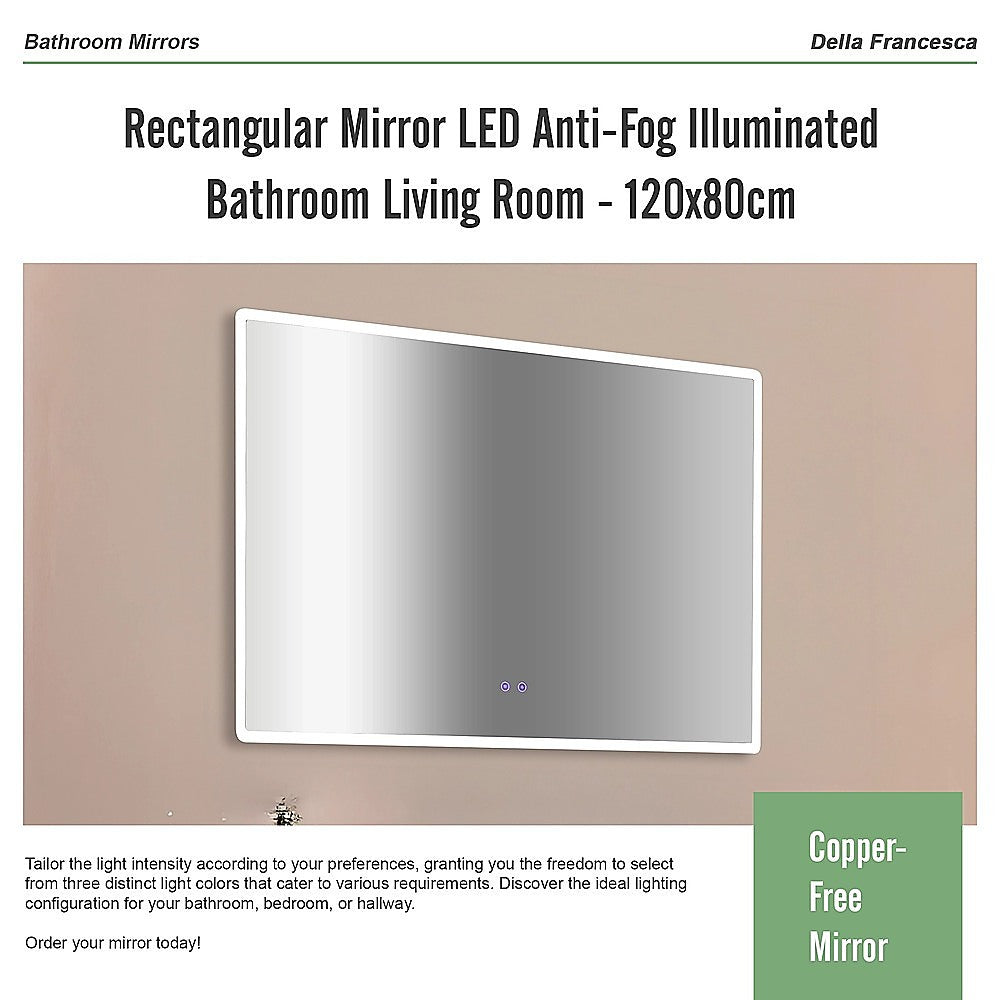 Rectangular Mirror LED Anti-Fog Illuminated Bathroom Living Room - 120x80cm