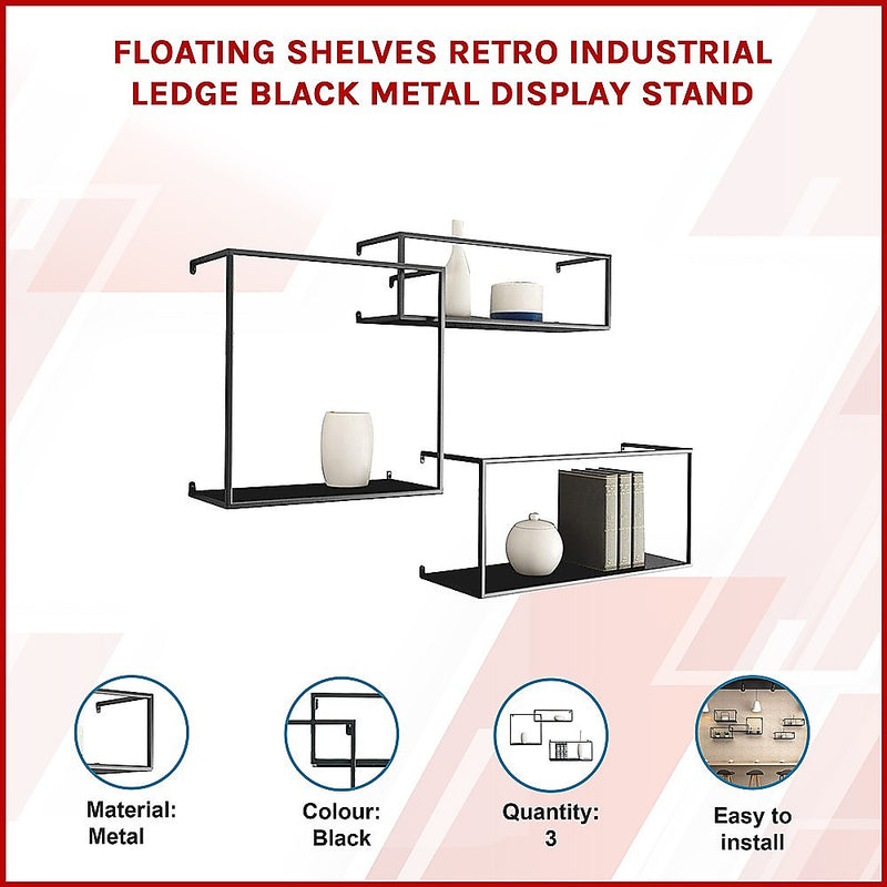 Floating Shelves Retro Industrial Ledge Black Metal Display Stand