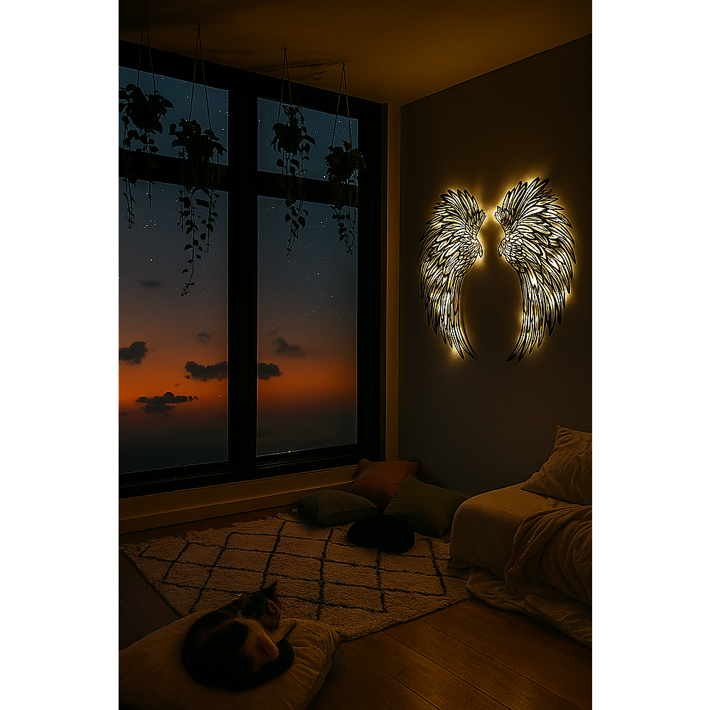 LED Angel Wing Metal Wall Art Wrought Iron Wings Sculpture Fairy Lights