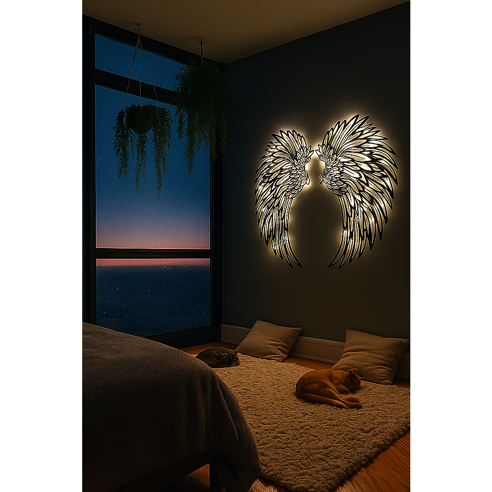 LED Angel Wing Metal Wall Art Wrought Iron Wings Sculpture Fairy Lights
