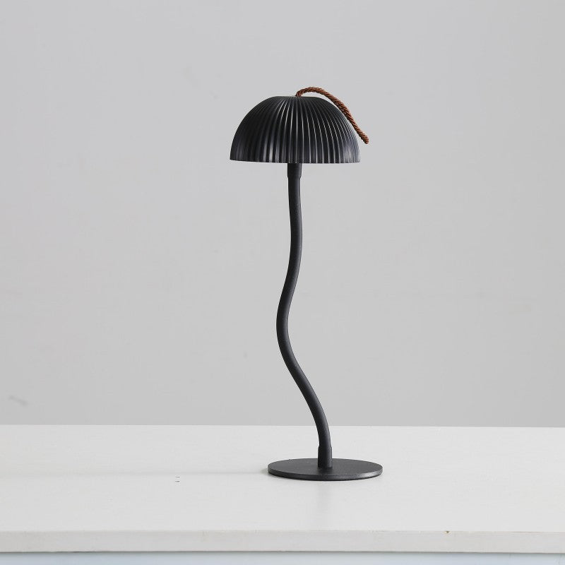 Corrugated Black Lamp Cap Elegant Curved Stem Mushroom Desk Lamp - Adjustable LED Table Light