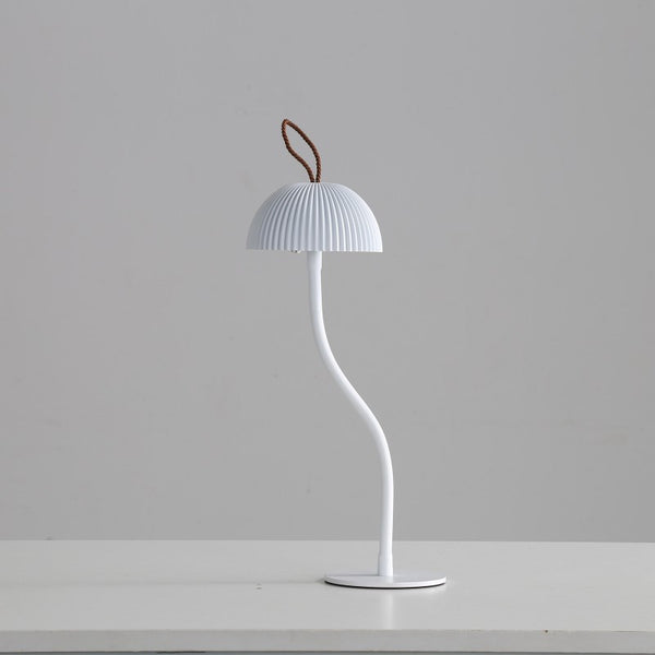 Corrugated White Lamp Cap Elegant Curved Stem Mushroom Desk Lamp - Adjustable LED Table Light
