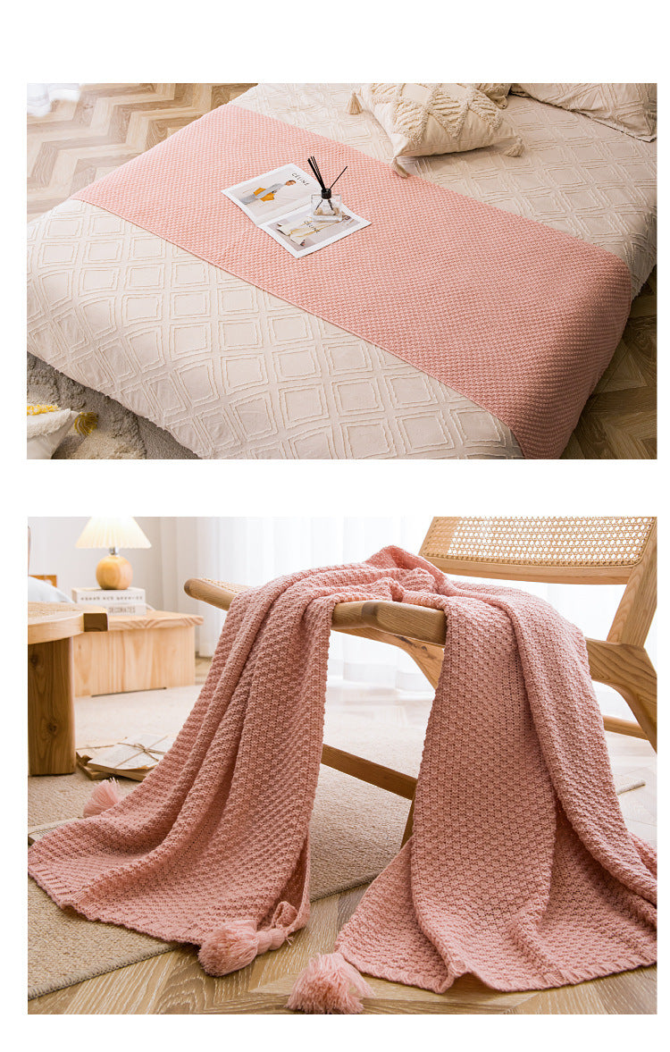 Beige 110cm x 150cm Soft Tassel Throw Blanket for Sofa or Bed, Cozy  Casual Blanket for Office Nap, Minimalist Bed End Cover