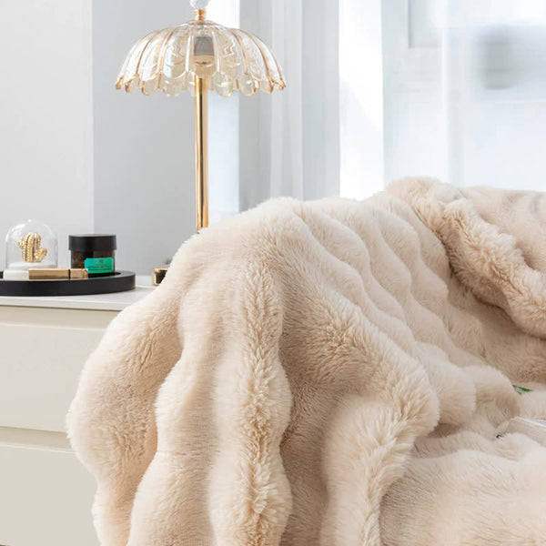 Green 70*100cm Plush Toscana Rabbit Hair Throw Blanket - Soft Flannel Fleece for All Seasons, Perfect for Couch & Bed