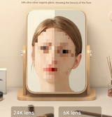 Square Rotating Mirror Tabletop Makeup Mirror - Large Wooden Swivel Vanity Mirror for Desk
