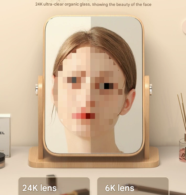 Horizontal Square Folding Mirror Tabletop Makeup Mirror - Large Wooden Swivel Vanity Mirror for Desk