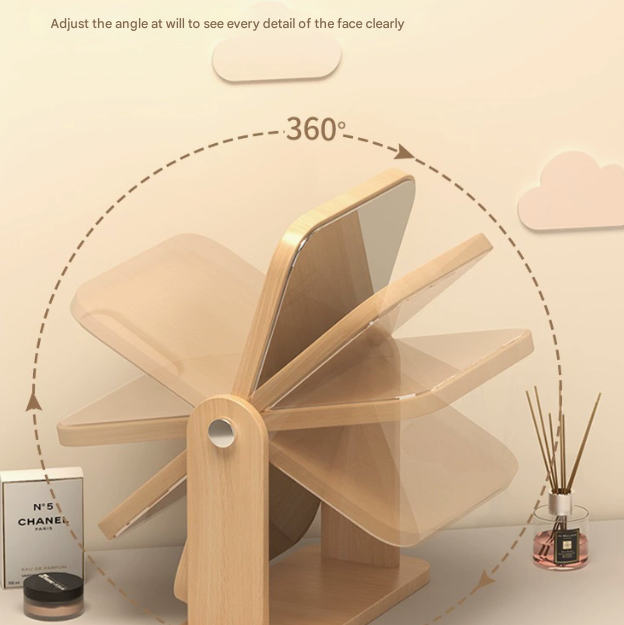 Oval Folding Mirror Tabletop Makeup Mirror - Large Wooden Swivel Vanity Mirror for Desk