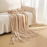 Yellow Premium Woven Knitted Throw Blanket with Tassels | Soft, Cozy Sofa & Bed Blanket, Perfect for Office or Afternoon Naps 127x172cm