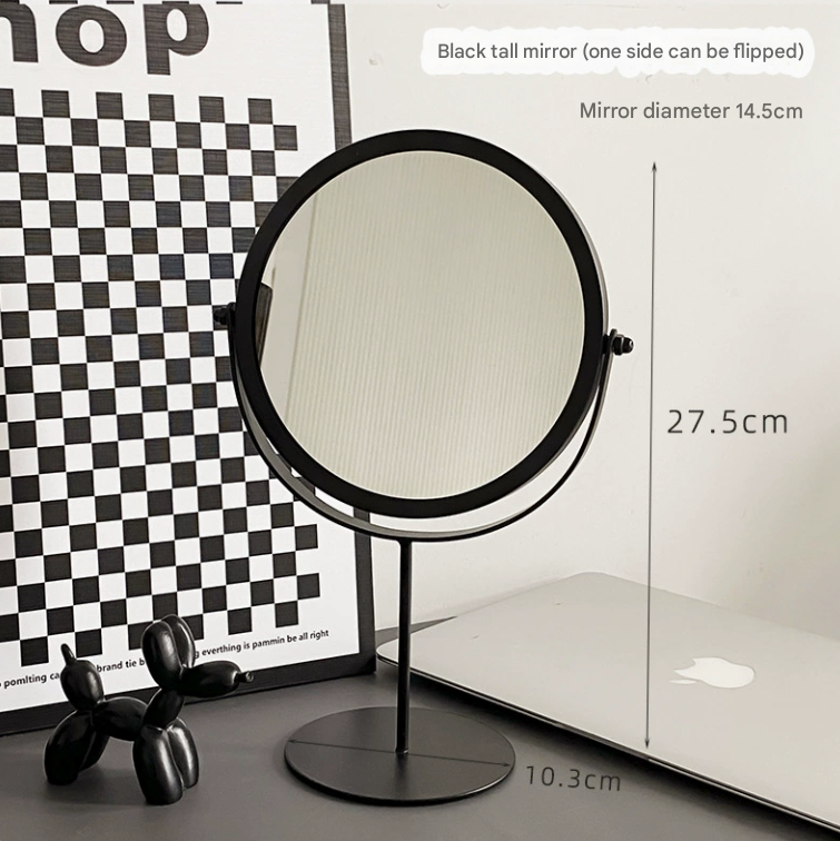 Black Rotating Tabletop Makeup Mirror - 360º Swivel Vanity Mirror for Bedroom & Desk