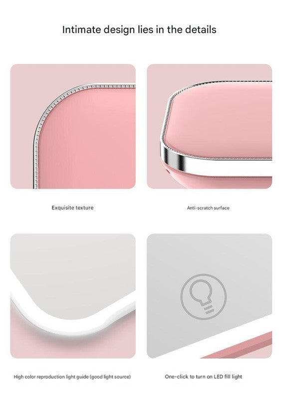 White LED Makeup Mirror with Light - Portable Folding USB Rechargeable Compact Mirror with 3 Color Lighting