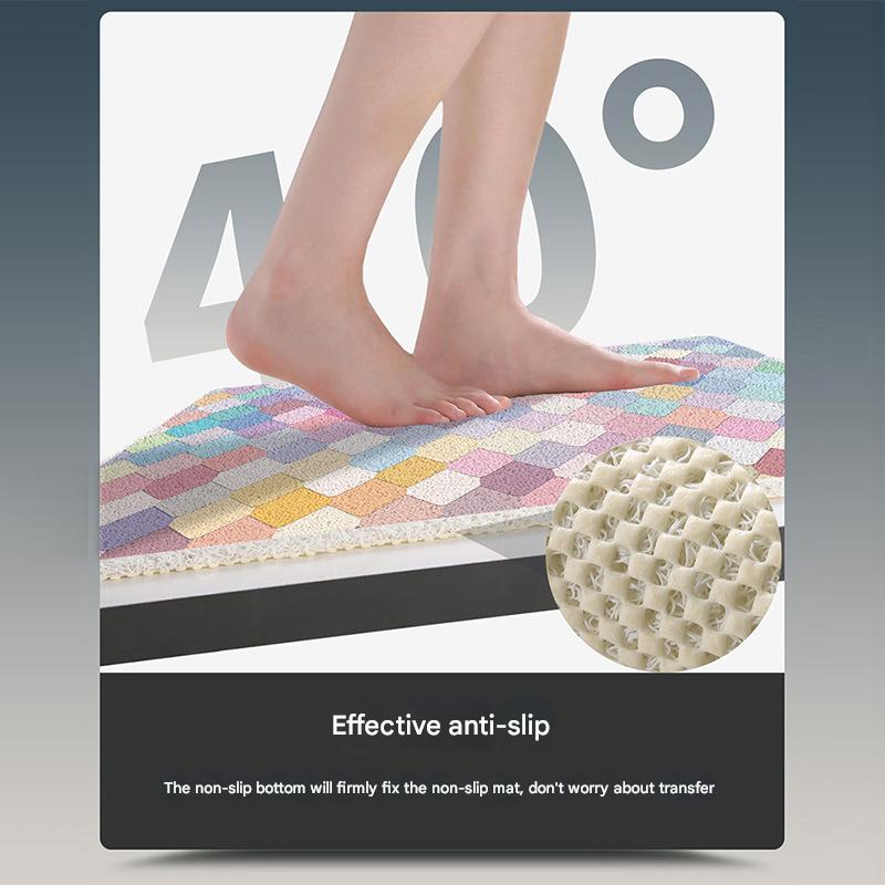 Colorful Scale Pattern  PVC Non-Slip Bath Mat 45x75cm - Shower Drain Hole Design, Soft & Quick-Dry Bathroom Rug