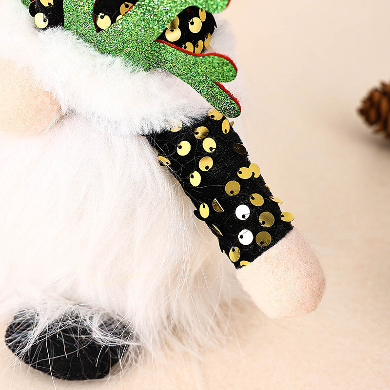 Light-Up Christmas Gnome Plush Doll with Sequin Hat & Antlers - Festive LED Tabletop Decoration(red)