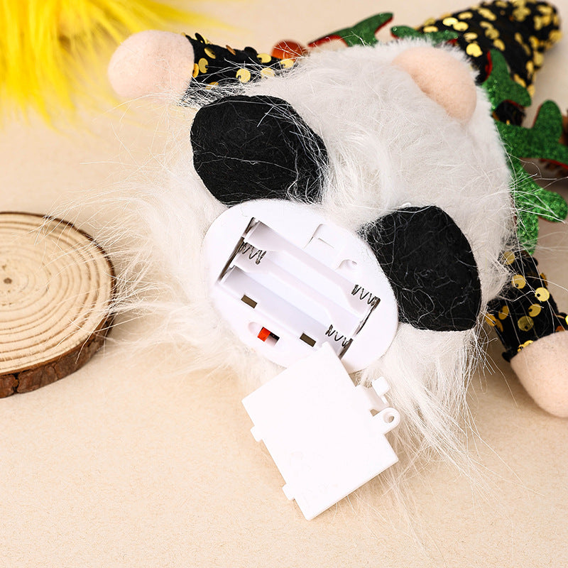 Light-Up Christmas Gnome Plush Doll with Sequin Hat & Antlers - Festive LED Tabletop Decoration(silver)