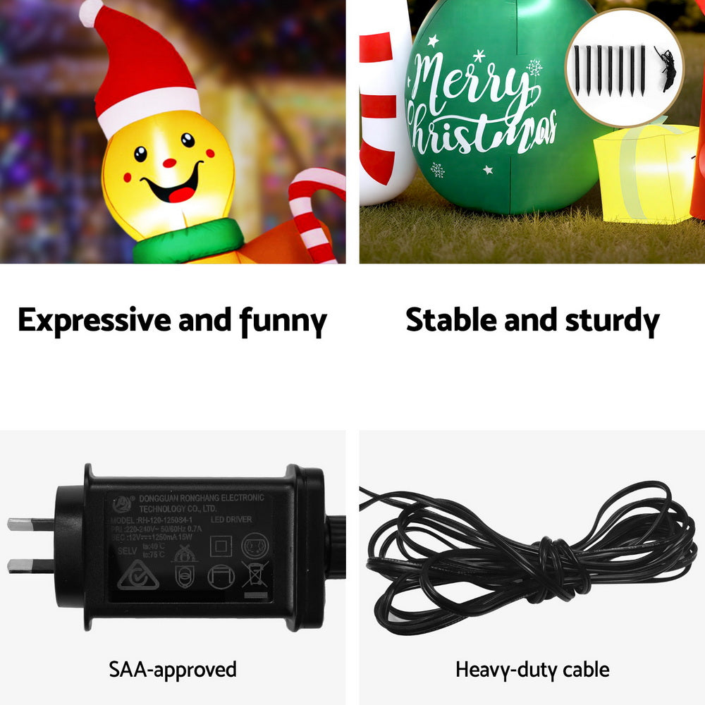 Jingle Jollys Christmas Inflatable Gingerman Joy 3M Long Outdoor Decorations Illuminated